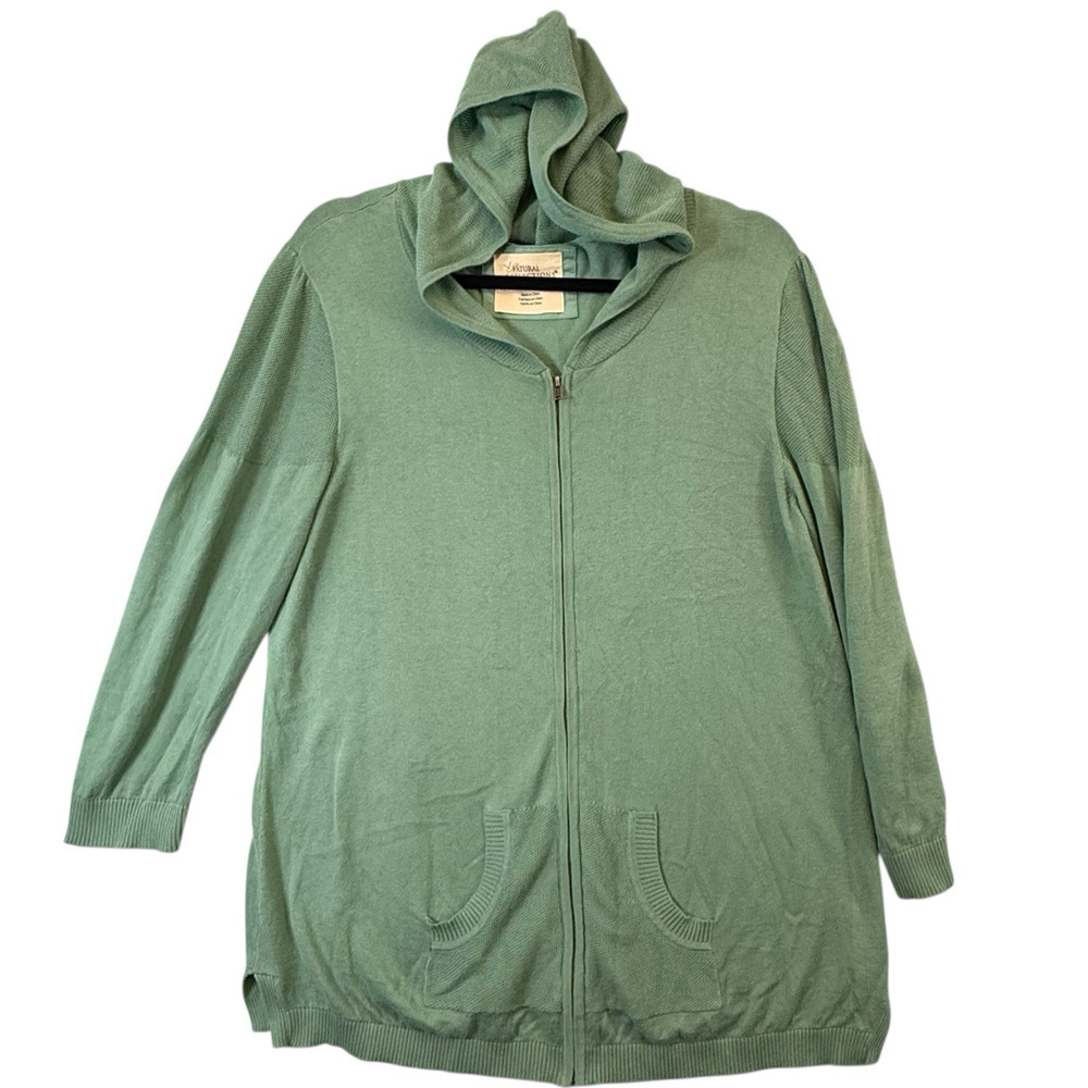 Natural Reflections SIZE XL Womens Cotton Hooded Cardigan Jacket Sweater Green